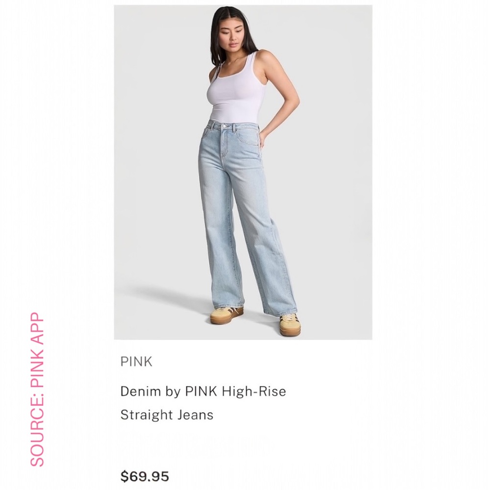NEW Denim by PINK High-Rise Straight Jeans, Extra Light Wash, SZ=8. Wide Leg